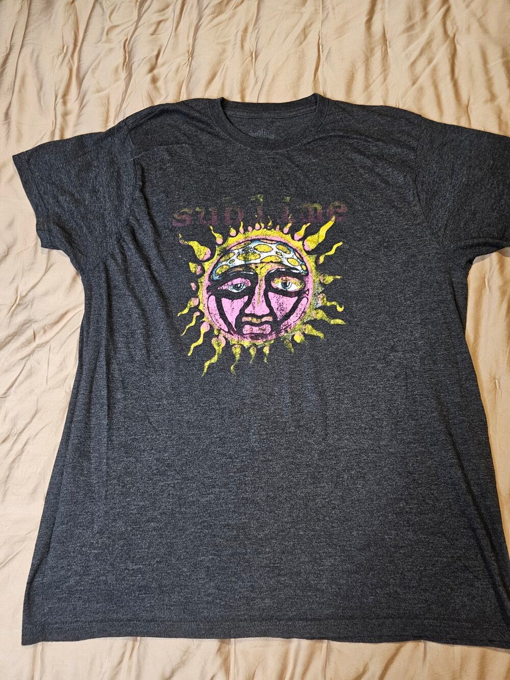 Sublime Sun Face Distressed Graphic T-Shirt Charcoal Gray Band Tee